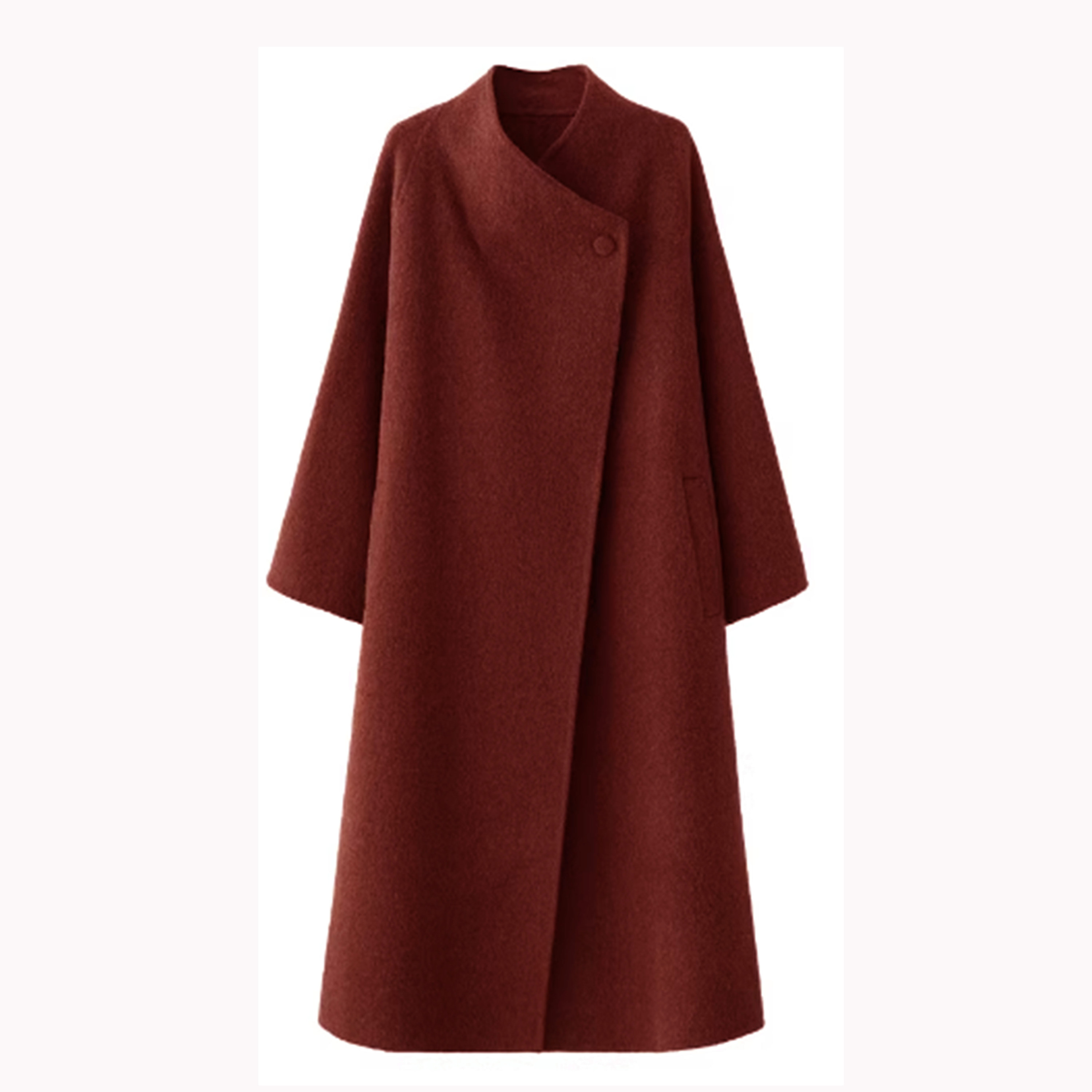 Kragenloser Maxi-Wickelmantel Oversize Wollmischung 3