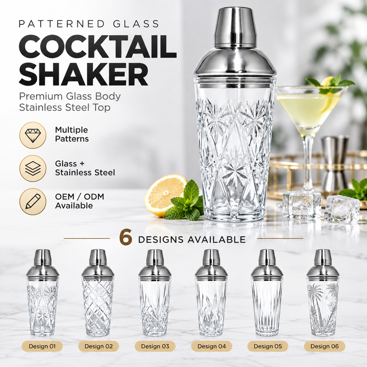 Gemusterter Glas-Cocktailshaker 600 ml