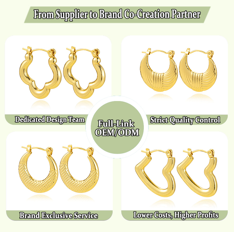 Gold Creolen C-Form Edelstahl Chunky 2