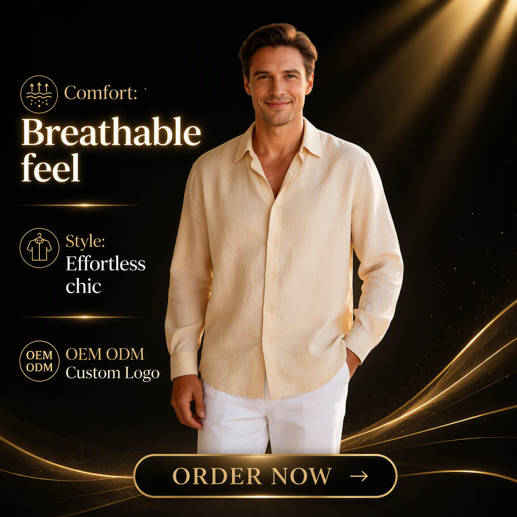Leinen-Baumwollhemd Langarm Button-Down 2