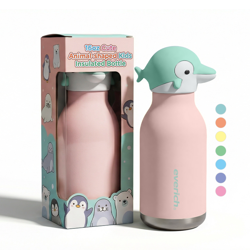 Isolierte Kinderflasche mit Tierkopf-Deckel 4