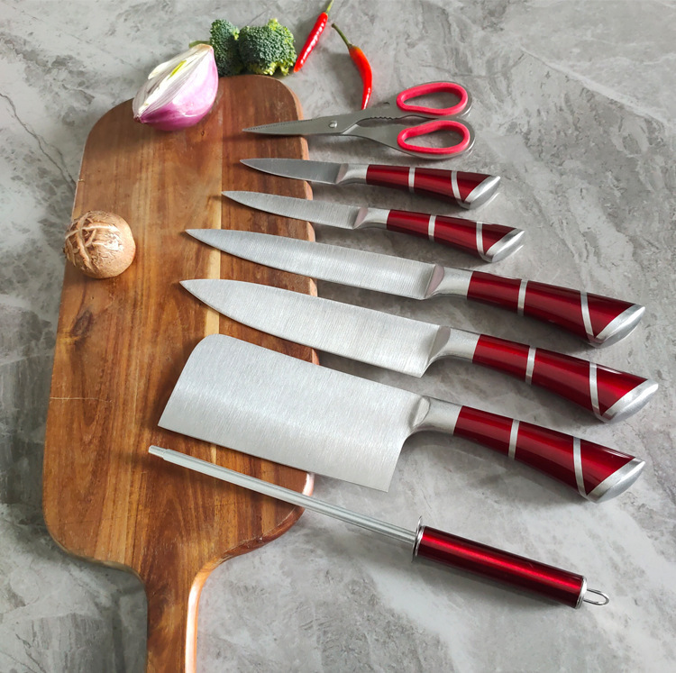 Rotes Edelstahl Küchenmesser-Set mit Block 2
