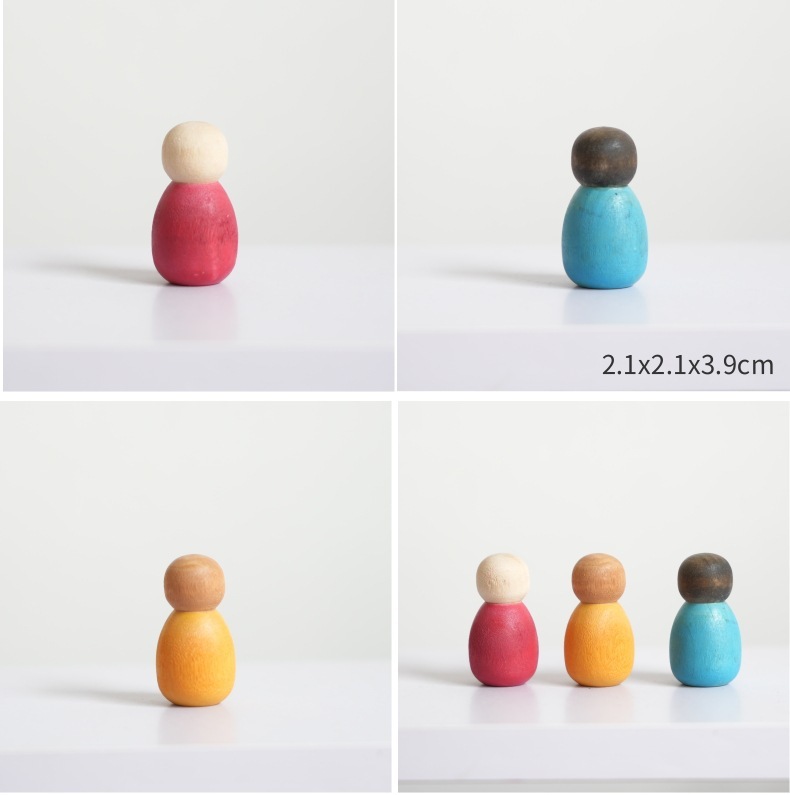 12-teiliges Holz-Steckpuppen-Set in Regenbogenfarben 4