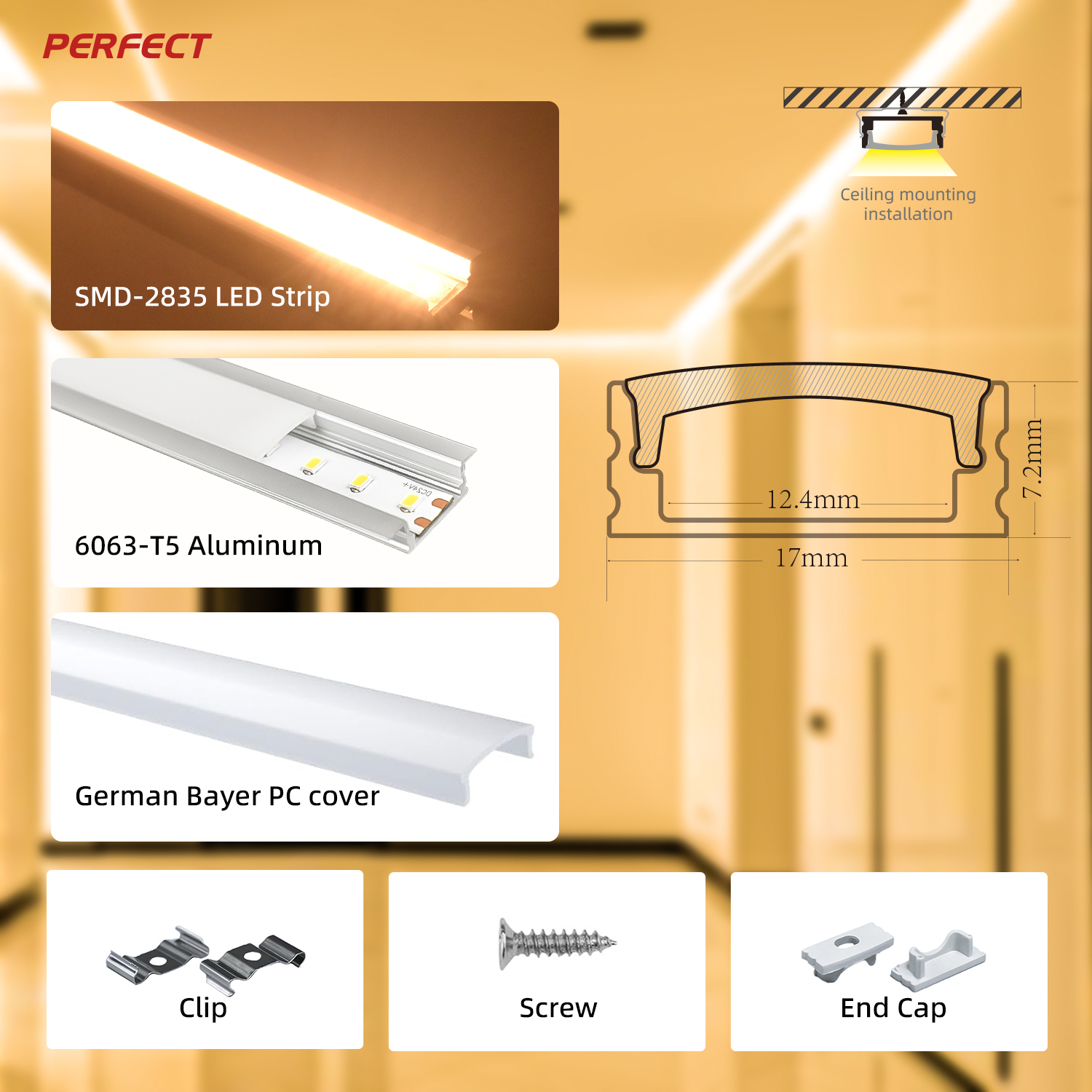 LED Streifen 2835 im Aluminiumprofil mit PC-Abdeckung 3