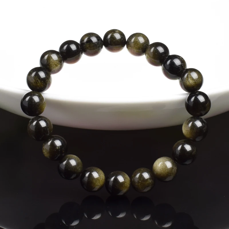 Goldener Obsidian Perlenarmband mit Naturstein 4