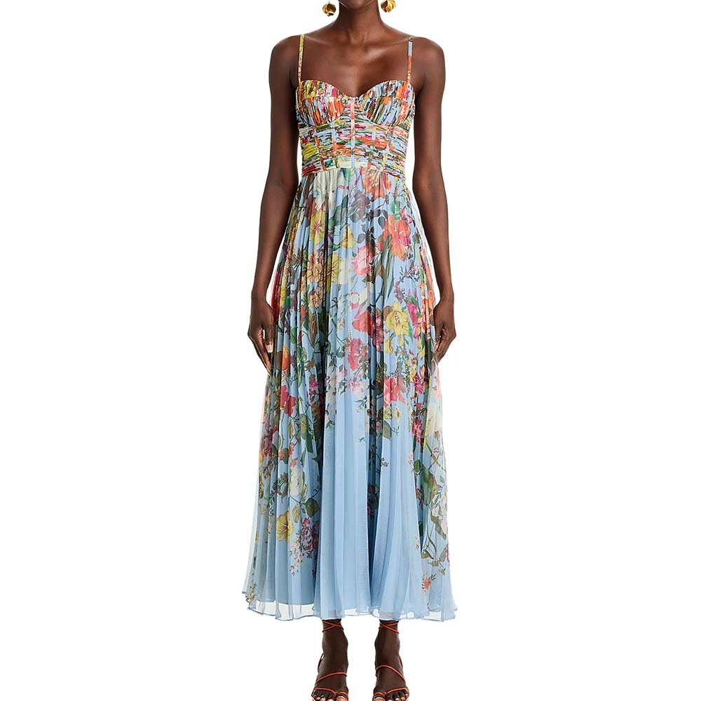 Langes Spitzen-Maxikleid mit Blumenmuster
