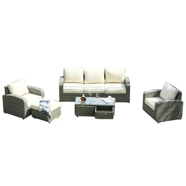 5-teiliges Rattan Gartenmöbel Set mit Kissen 2