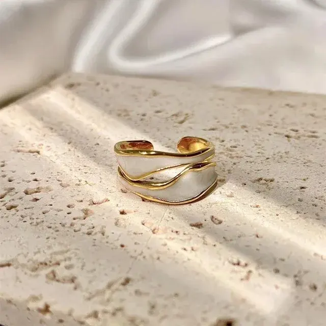 Verstellbarer Vintage-Emaille-Ring in Weiß 2
