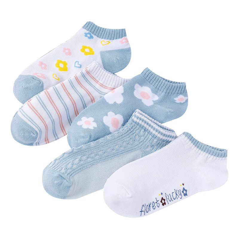 5er-Set Blumenmuster Knöchelsocken für Damen