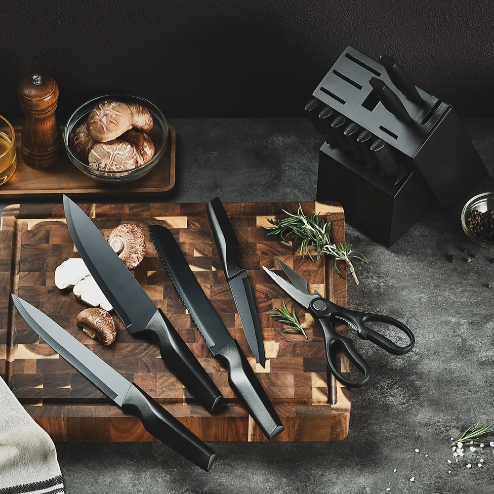 Kuchenmesser-Set aus Edelstahl mit Messerblock 2
