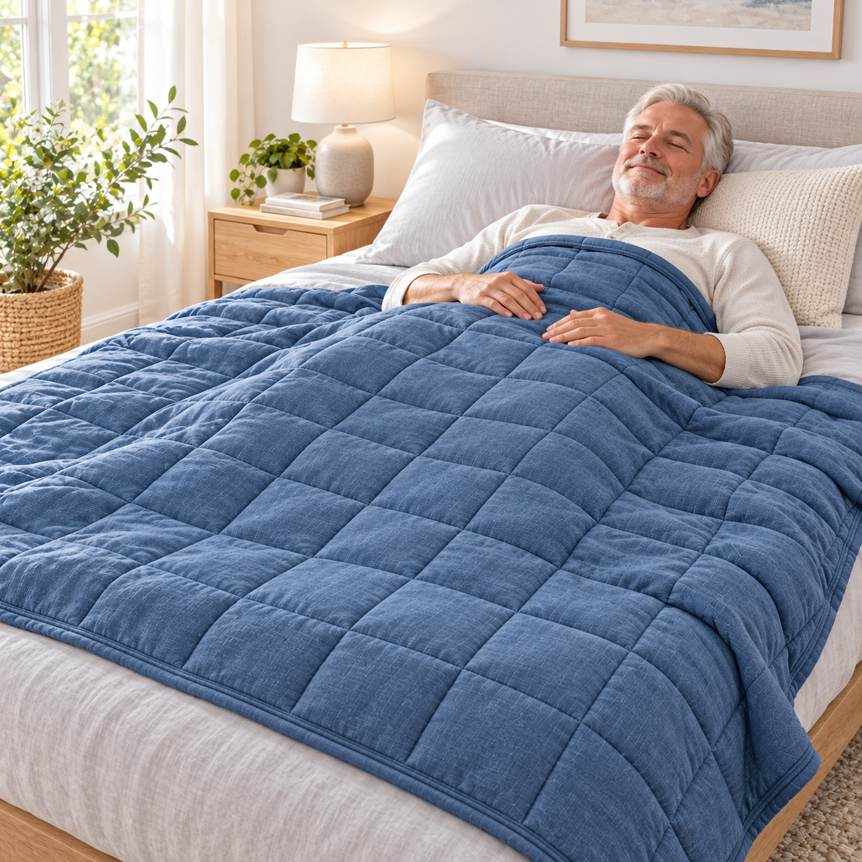 Denimblaue Baumwoll Gewichtsdecke für Erwachsene 2
