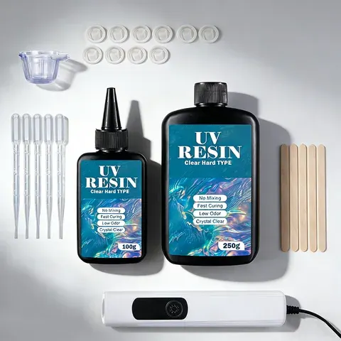 UV-Harz-Set mit Lampe, kristallklar, hart