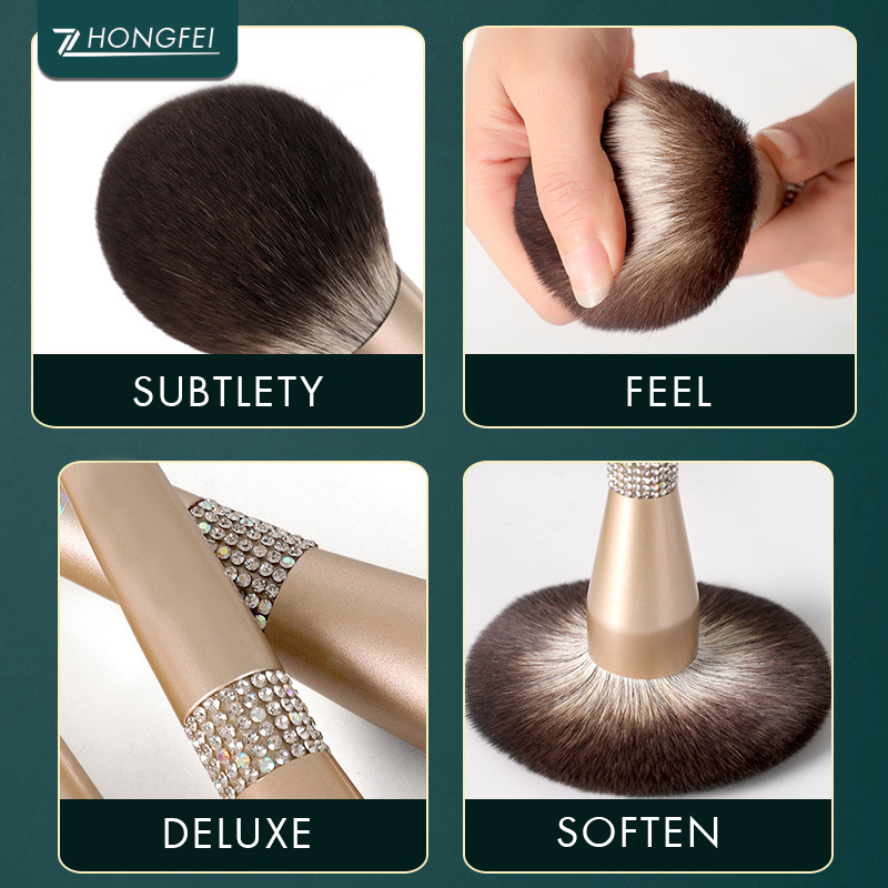12-teiliges Champagner-Gold Make-up-Pinselset mit Kristall 3