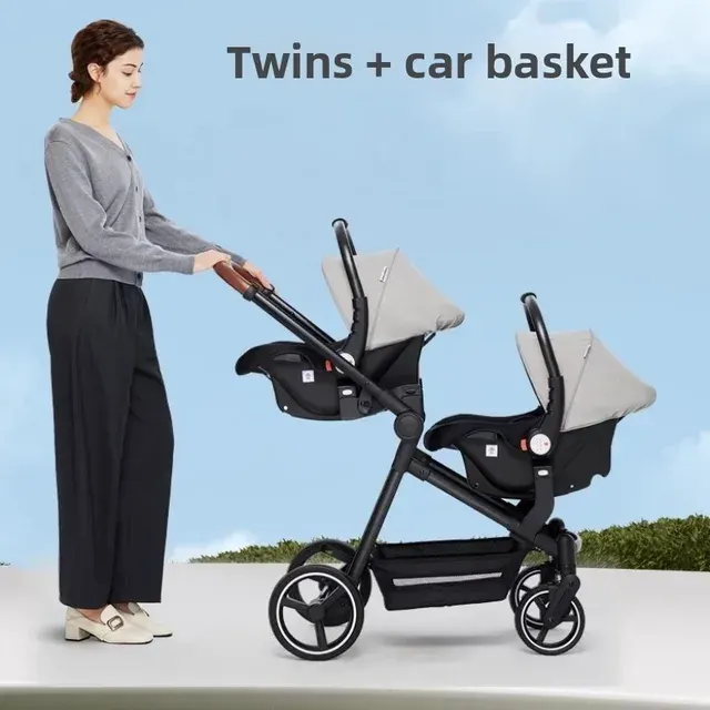 Zwillings-Kinderwagen mit zwei Autositzen 3