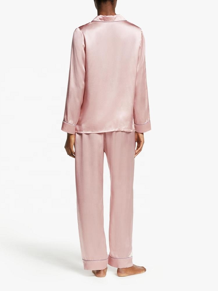 Damen Satin Schlafanzug Langarm mit Morgenmantel 3