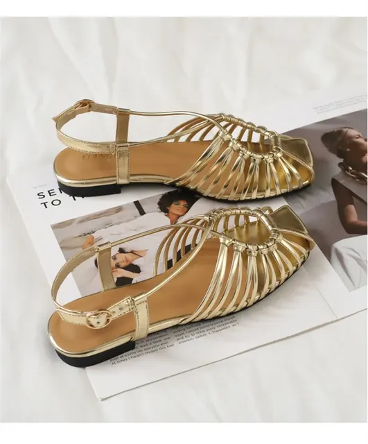 Flache Damen-Gladiator-Sandalen mit Schmalriemen 4