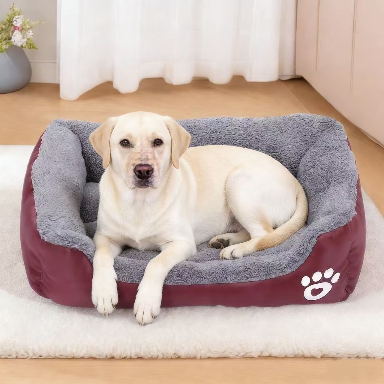 Rechteckiges Plüsch-Hundebett aus Kunstfell 4