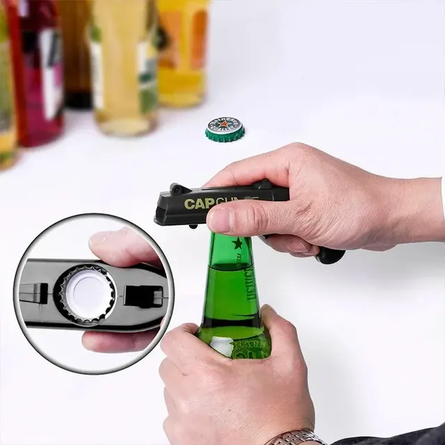 Tragbare Kronkorken-Schleuder mit Flaschenöffner 3