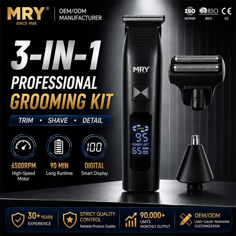 3-in-1 Herren Trimmer mit Digitalanzeige