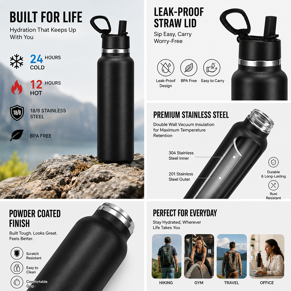 Isolierte Edelstahl-Sportflasche 18oz 25oz Weithals 4
