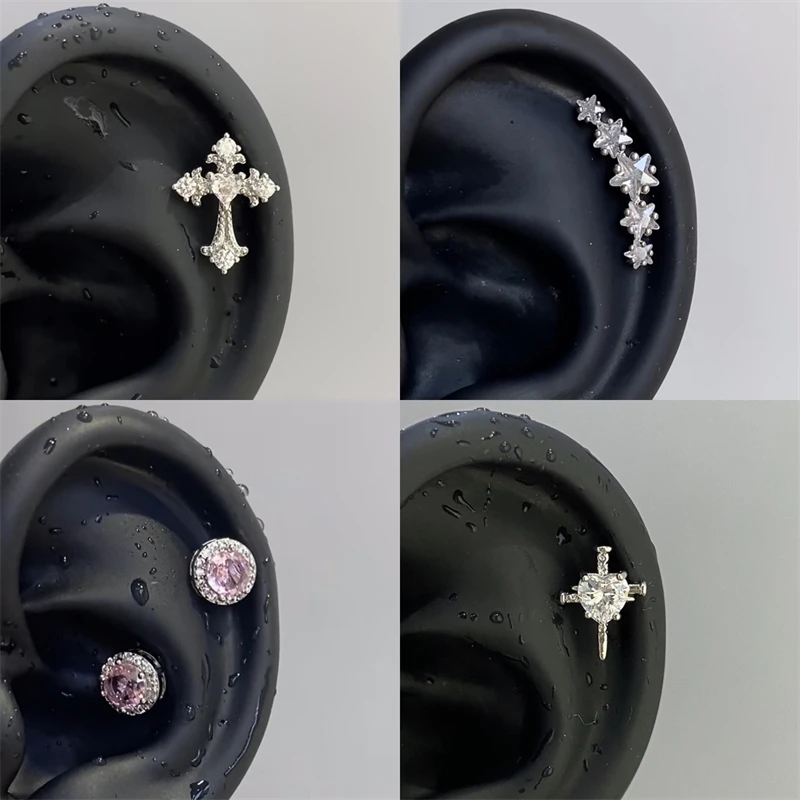 Silberne Zirkon-Kreuz-Ohrstecker aus Edelstahl