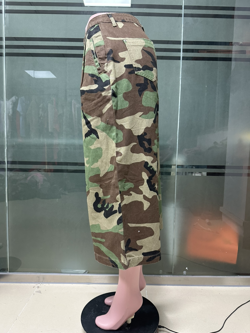 Damen Camo Cargohose Weites Bein Streetwear 3