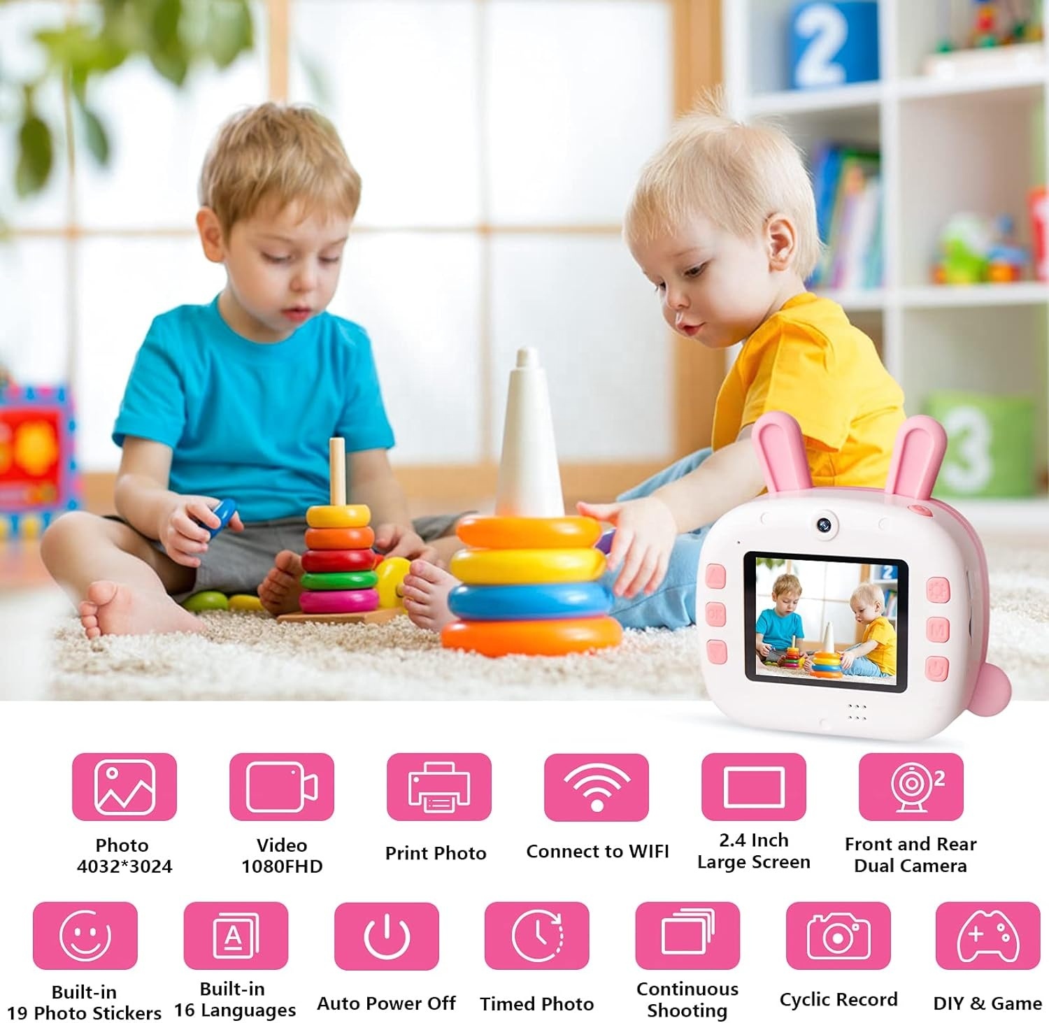 Wiederaufladbare Sofortbildkamera für Kinder, 1080P 2