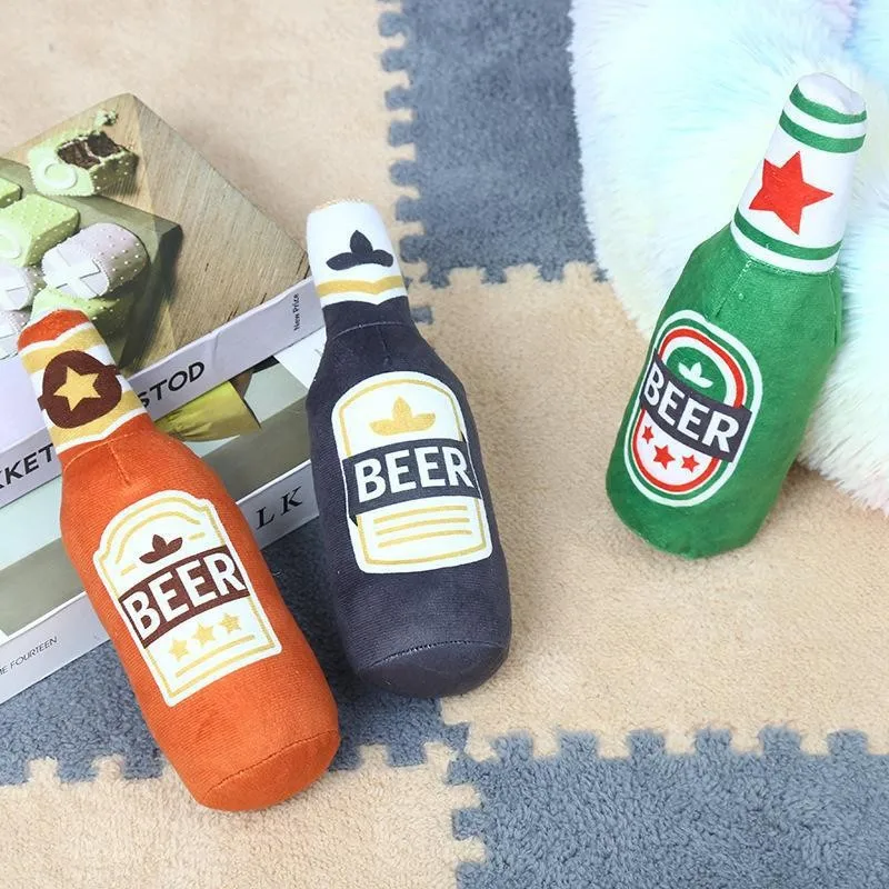 Plüsch-Bierflaschen Hundespielzeug mit Quietscher 2