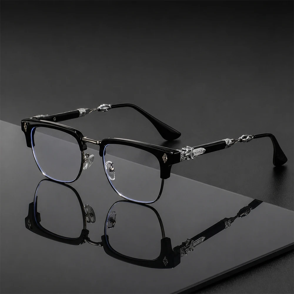 Vintage Halbrand-Brille mit Kreuzgravur