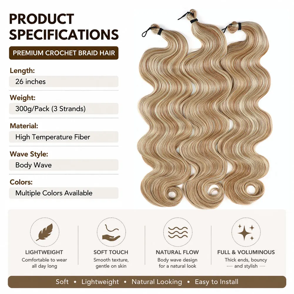Ombré Body Wave Crochet Haarverlängerung 26 Zoll