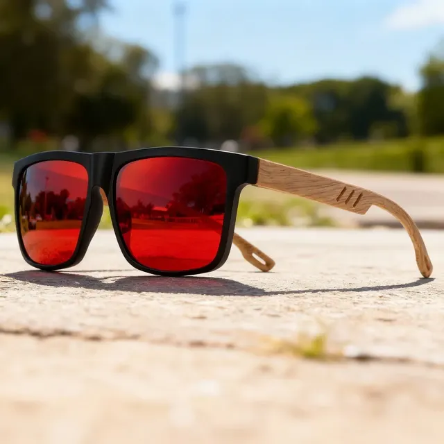Quadratische Sonnenbrille mit Holzmaserung 2