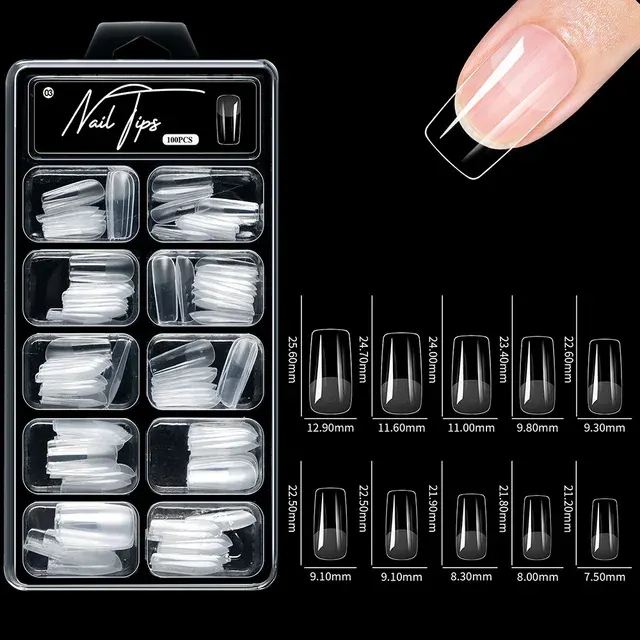 Klare Sarg-Nagelspitzen, 100 Stück Box 3