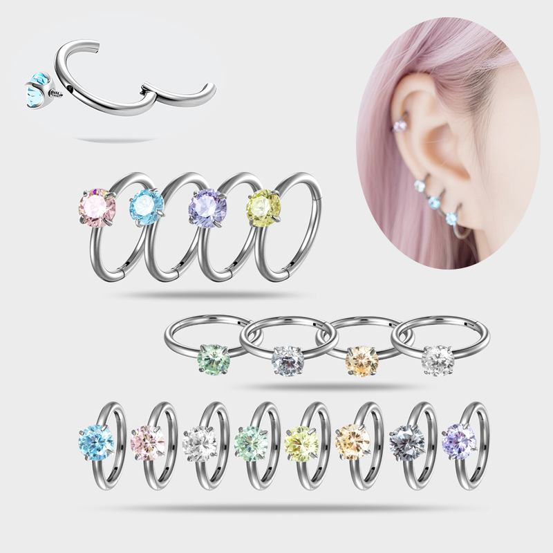Edelstahl-Tragus-Ohrstecker mit Zirkonia
