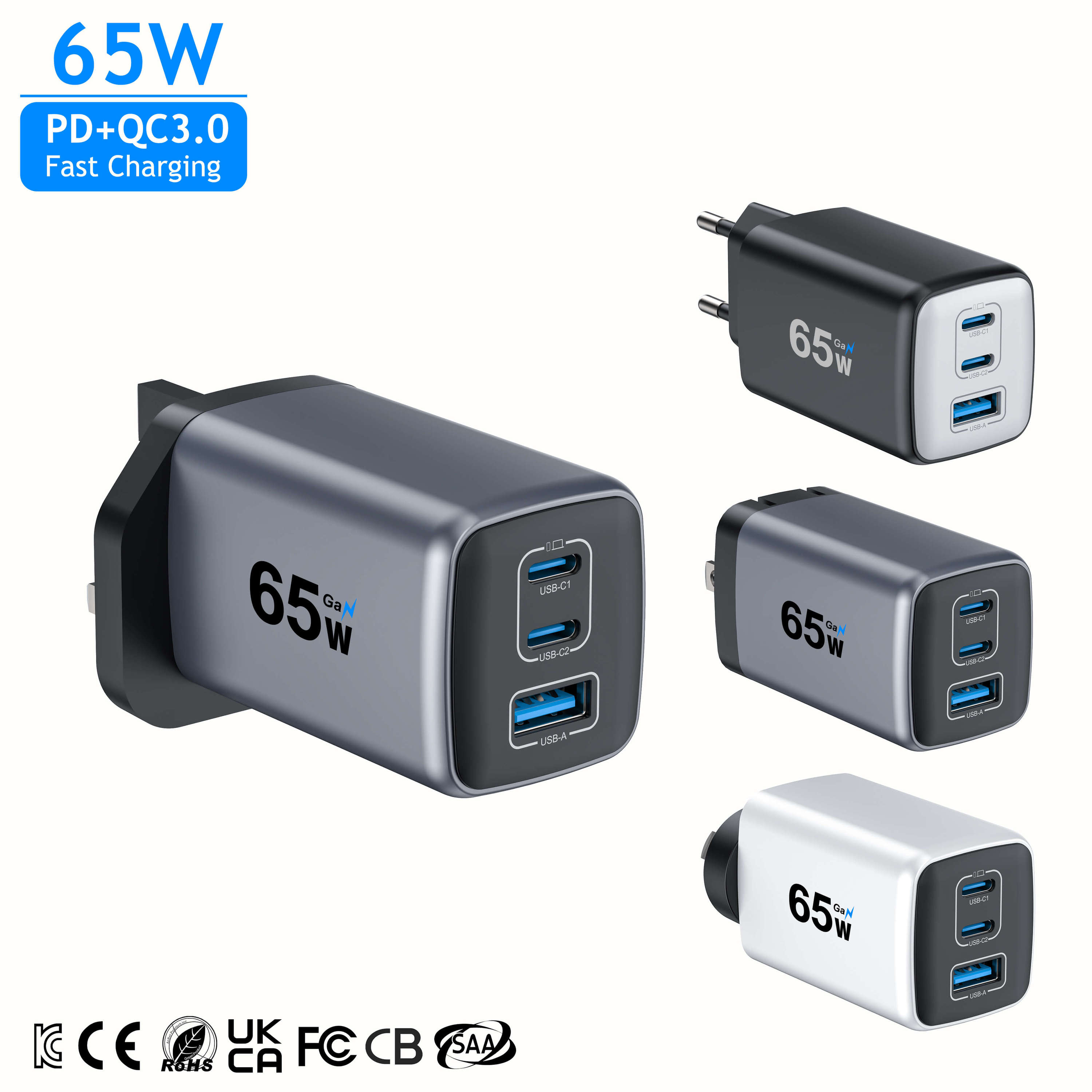 65W GaN USB-C Schnellladegerät, Wandadapter 2