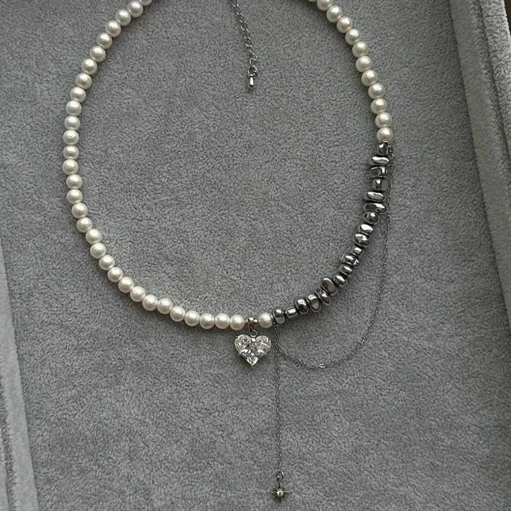 Vintage Zirkon Herzanhänger Halskette mit Perlen 4