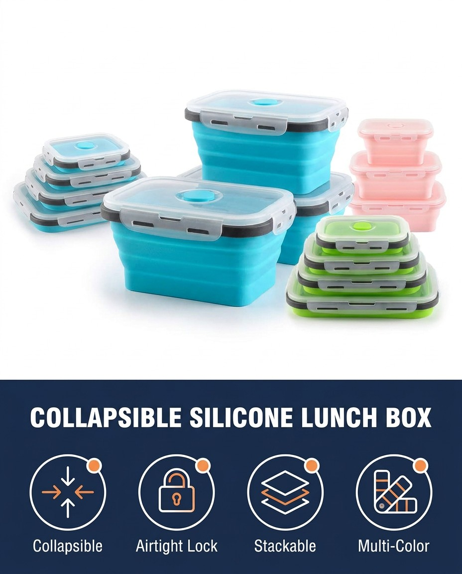Faltbare Silikon-Lunchbox mikrowellengeeignet 2