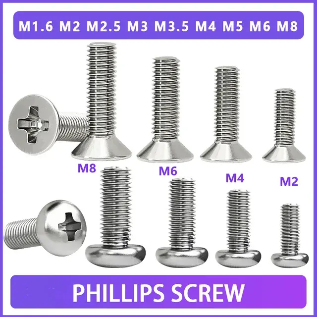 Edelstahl-Senkkopfschrauben-Set, Kreuzschlitz, M1,6–M8 2