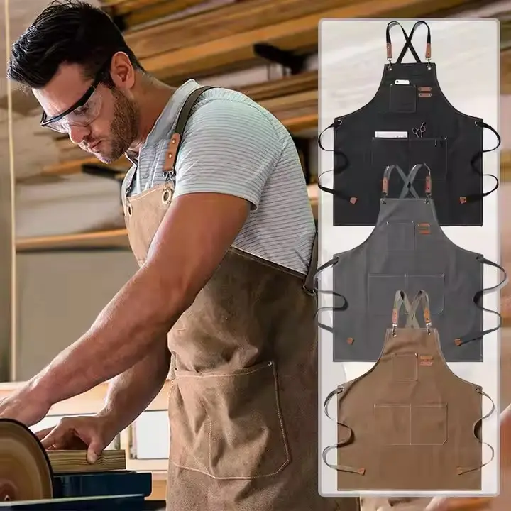 Leder-Canvas-Kochschürze mit Kreuzrückenband 2