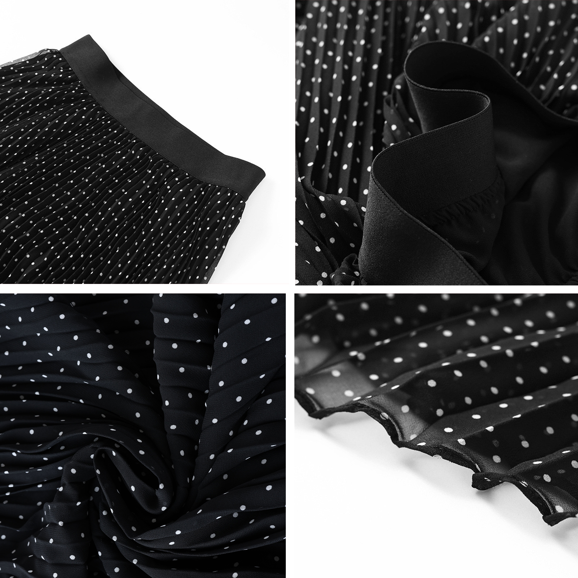 Plissierter Chiffon-Midirock mit Punktmuster 2