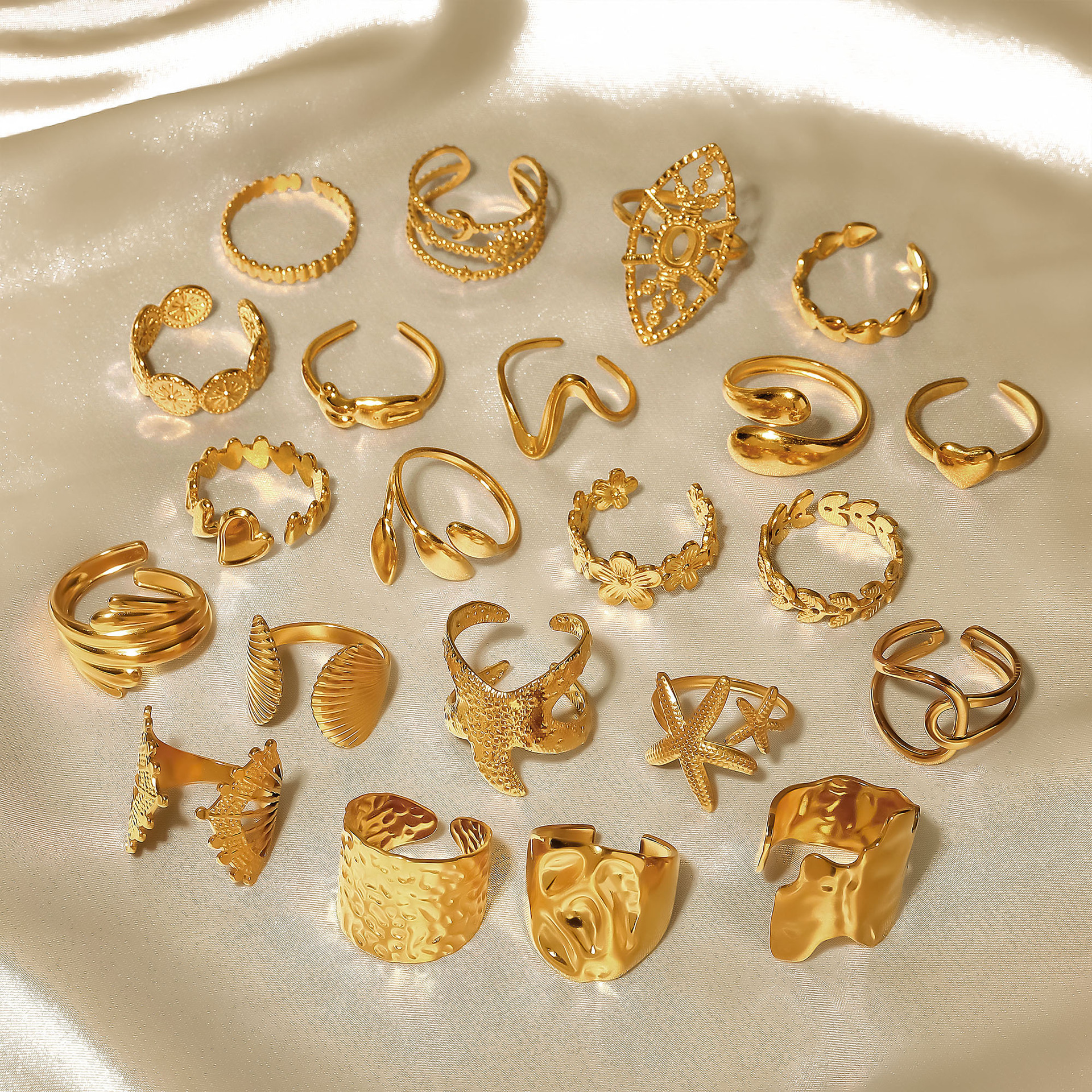 Damen Edelstahl Stapelringe Set Zirkonia 4
