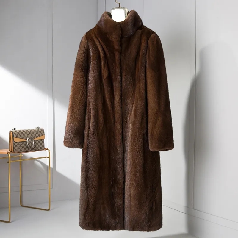 Damen Trenchcoat Echtpelz Nerz Braun wasserdicht
