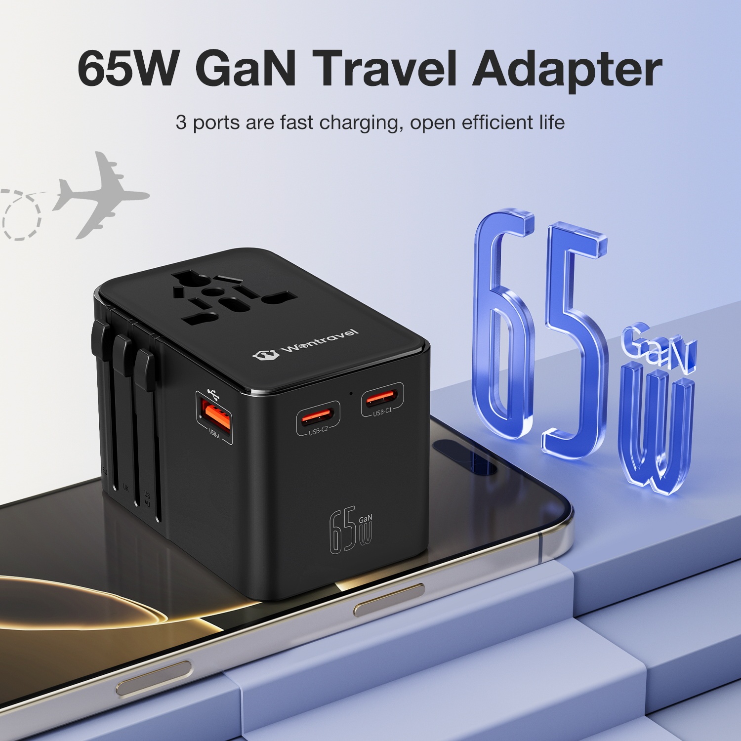 65W GaN Schnellladegerät mit PD 3.0 2