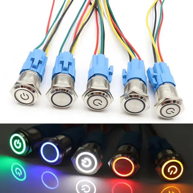 Metall-Drucktaster mit LED-Leuchte, 16/19/22mm 2