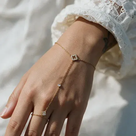 Edelstahl Kleeblatt Armband mit Zirkonia