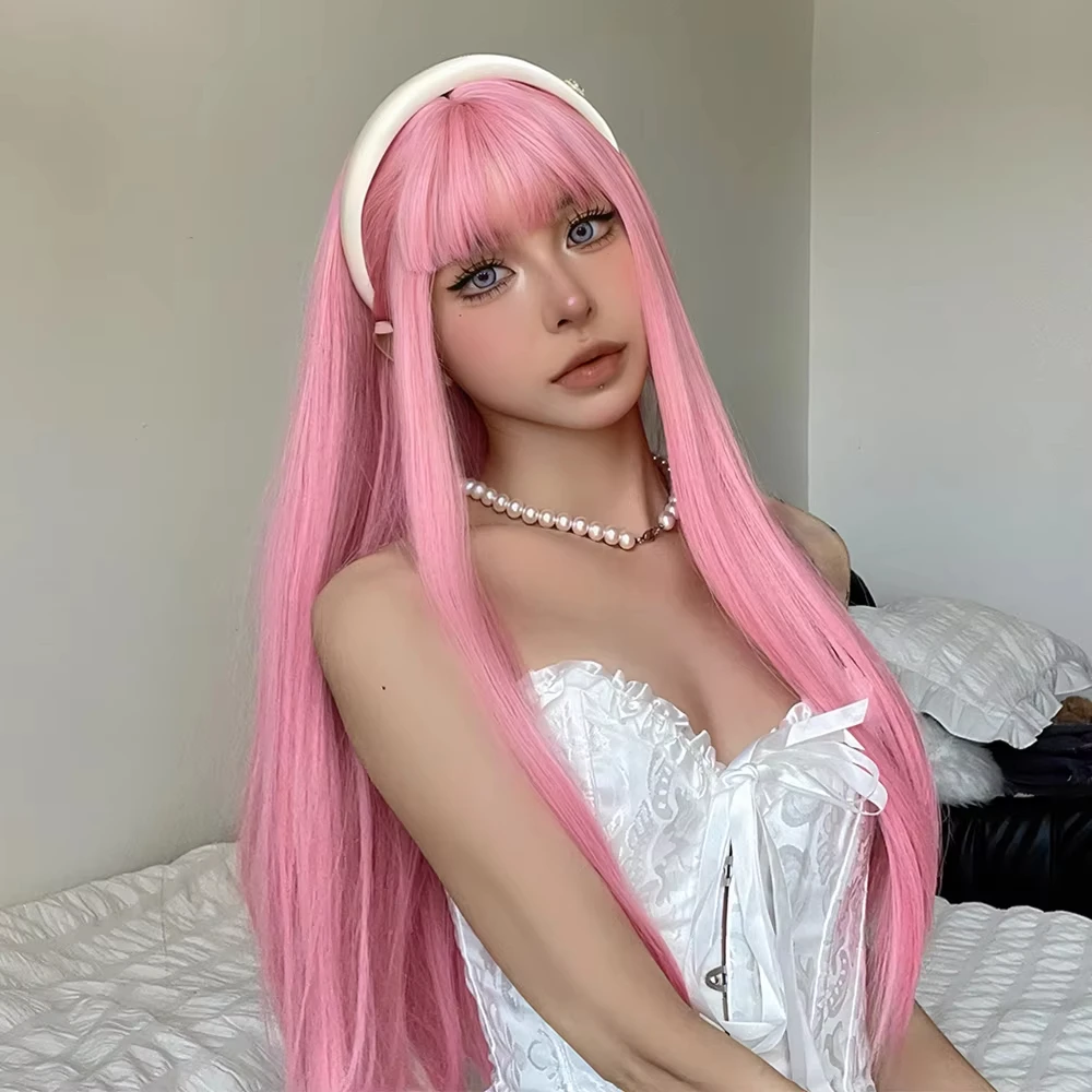 Lange Rosa Cosplay-Perücke 4