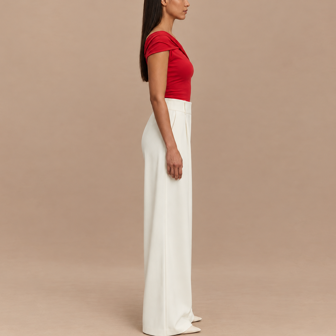 Weite Bundfaltenhose mit hoher Taille 3