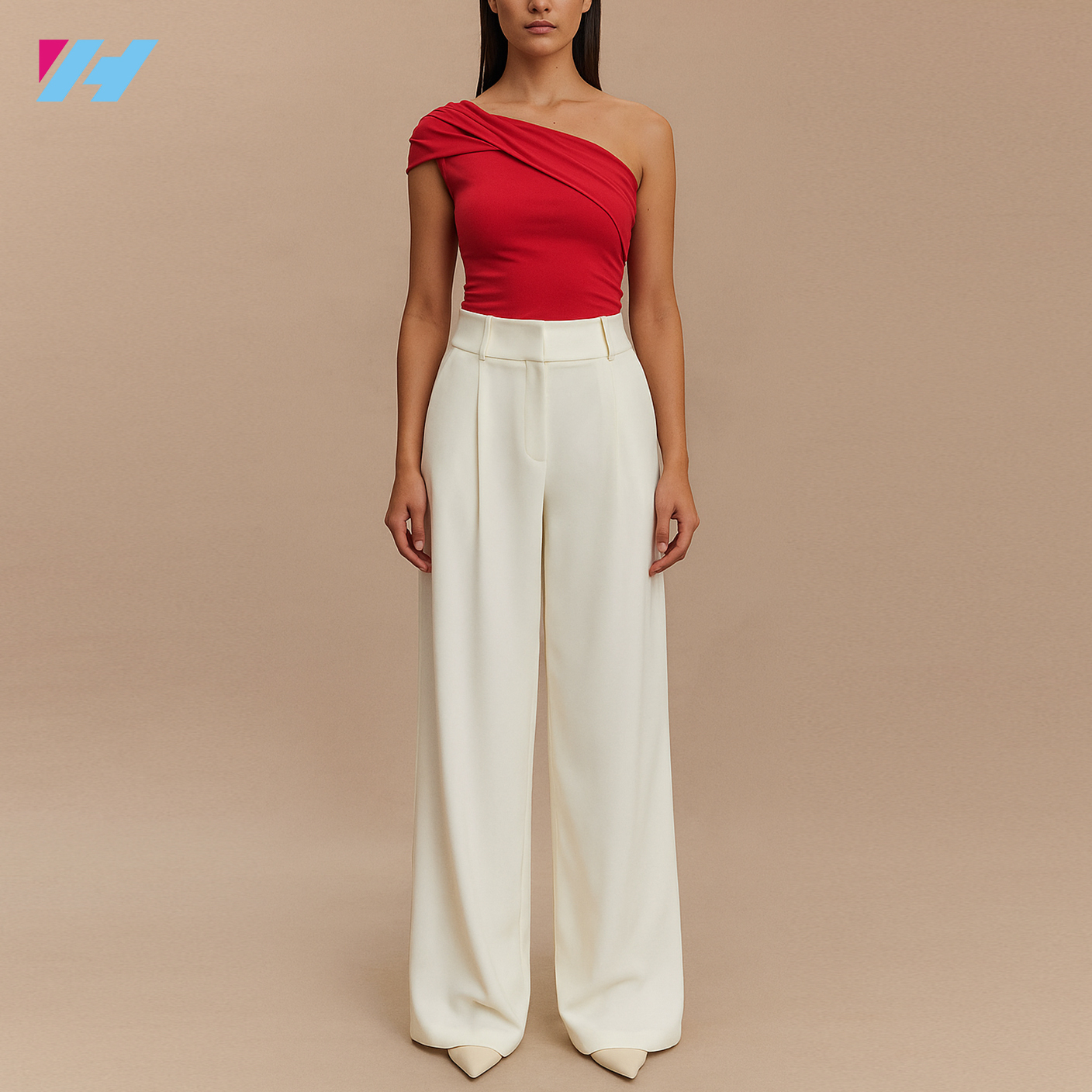 Weite Bundfaltenhose mit hoher Taille