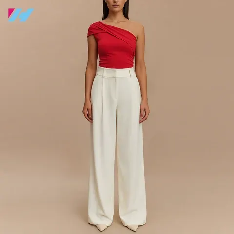 Weite Bundfaltenhose mit hoher Taille