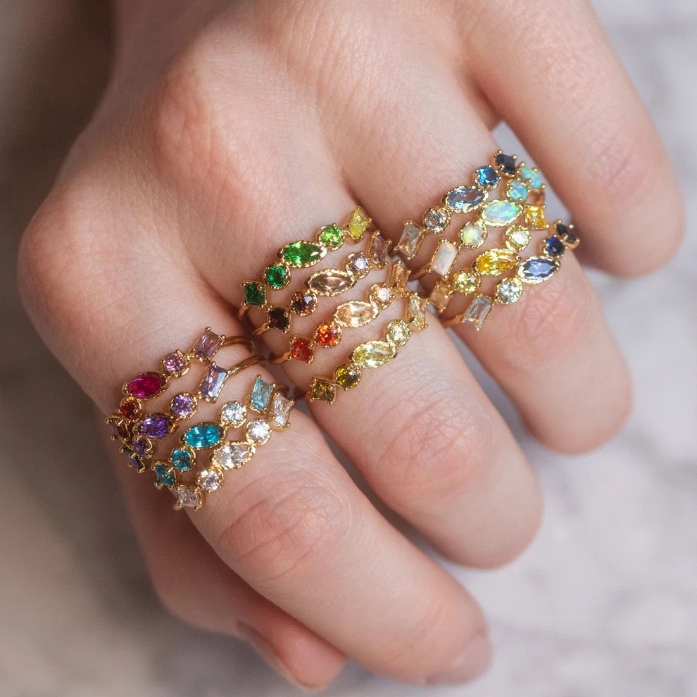 Personalisierter Ombré Geburtsstein Ring 18K Gold 2
