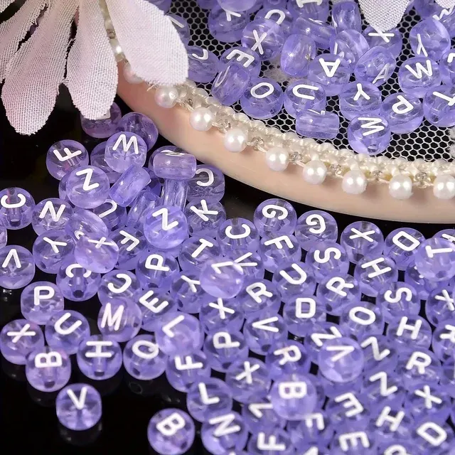 Runde Acryl-Alphabet-Perlen, Hellviolett, 300 Stück 4